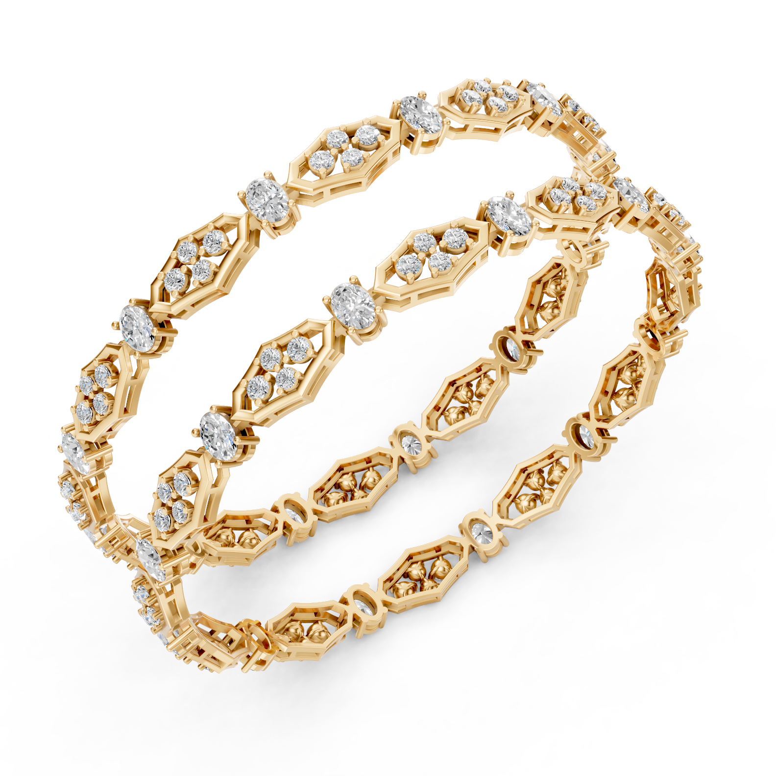 Lab-Grown Diamond Geometric Link Cluster Bangle