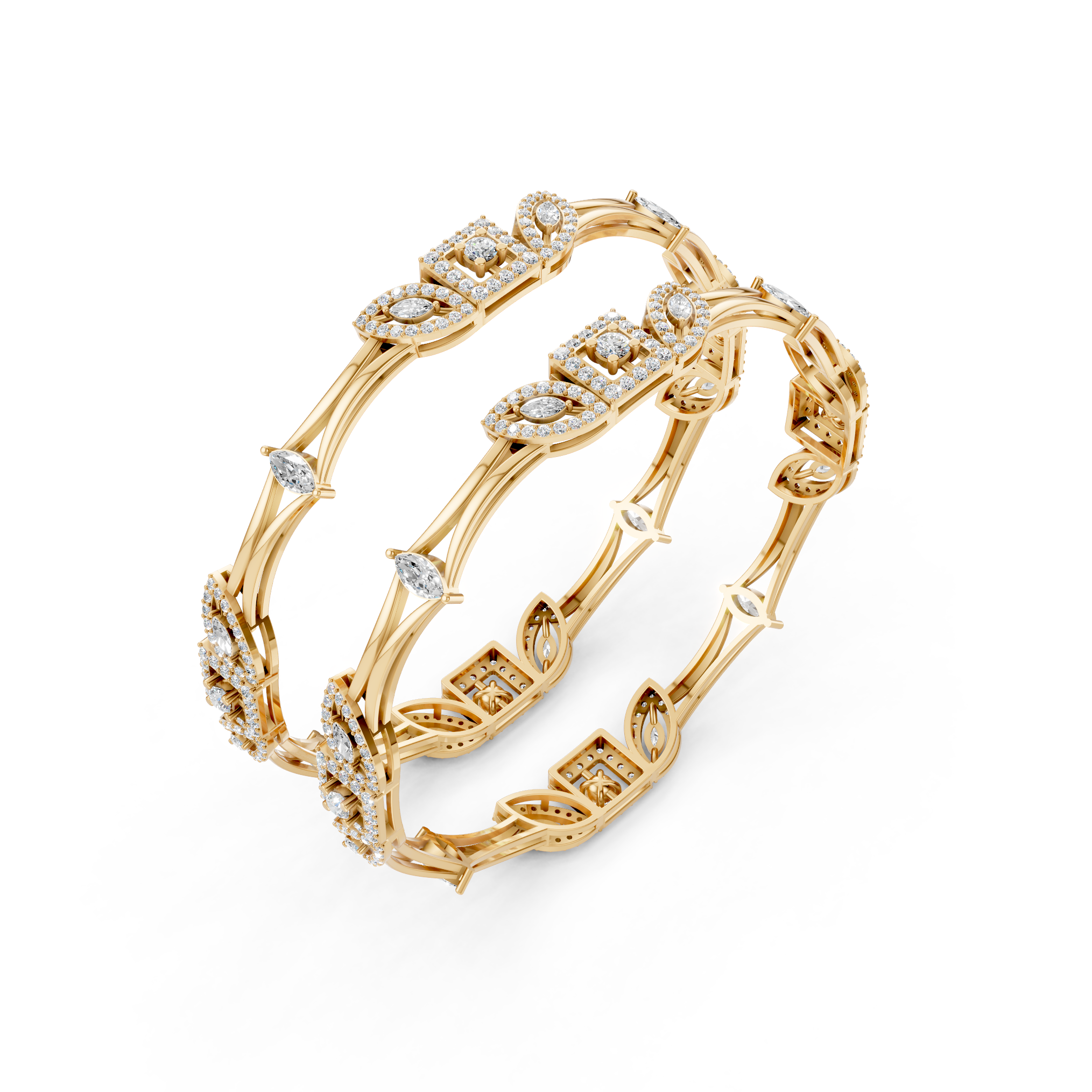 Lab-Grown Diamond Floral Marquise Link Bangle