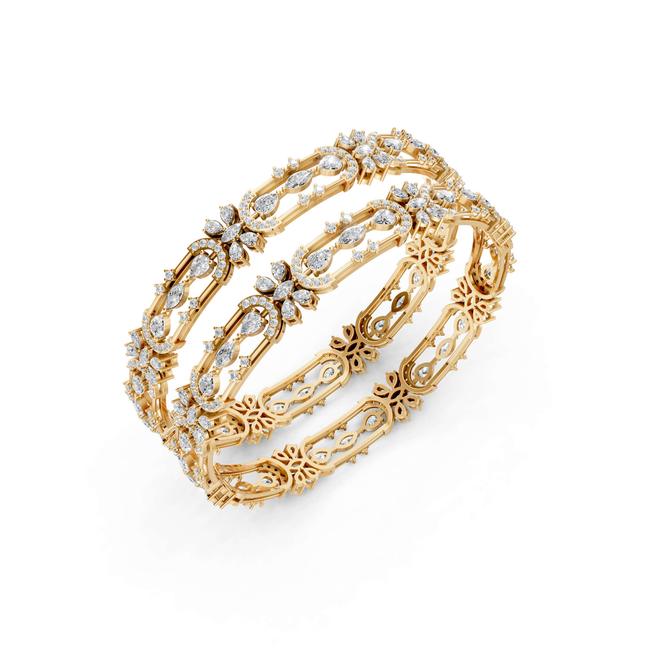 Lab-Grown Diamond Ornate Floral Cluster Bangle