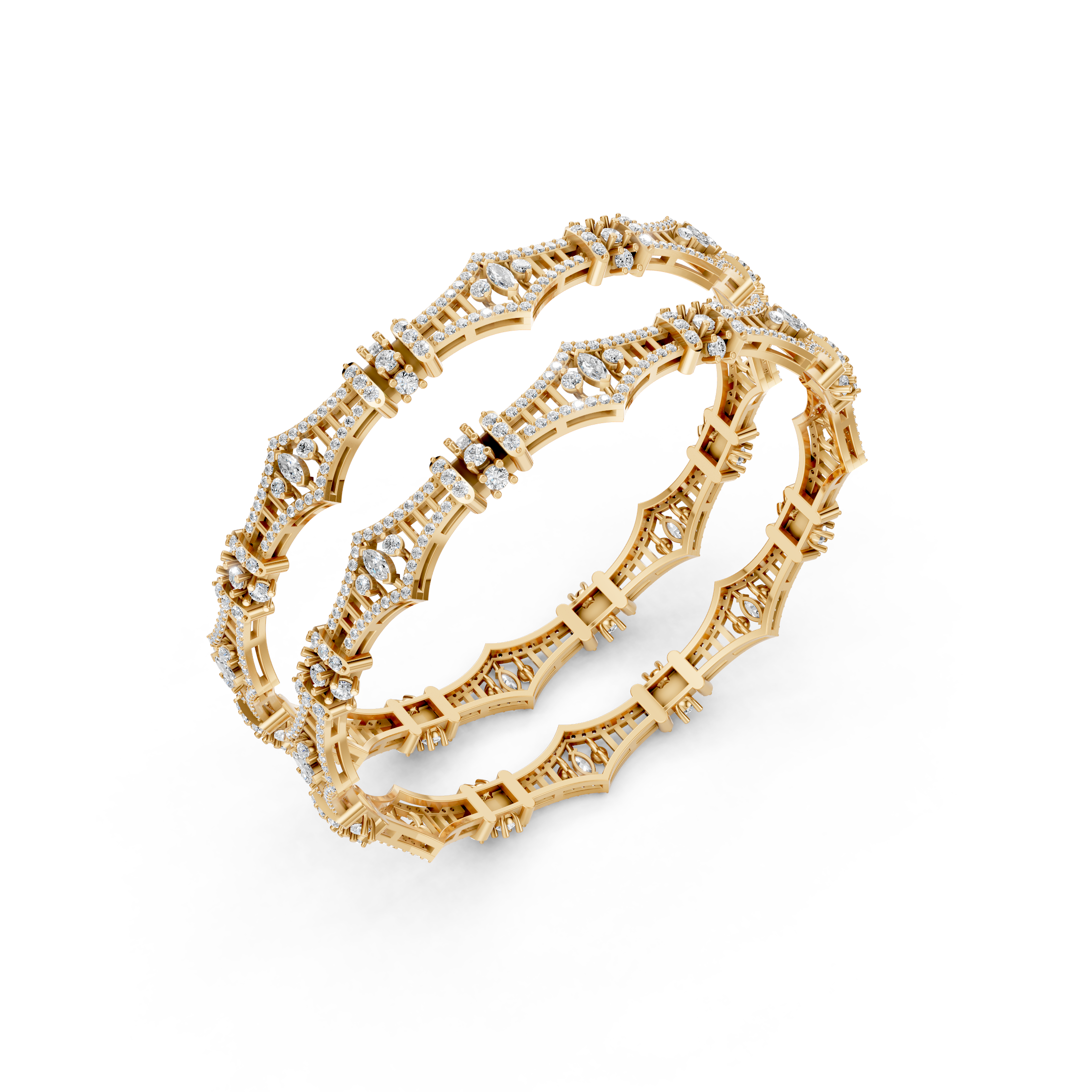 Lab-Grown Diamond Scalloped Floral Pavé Bangle