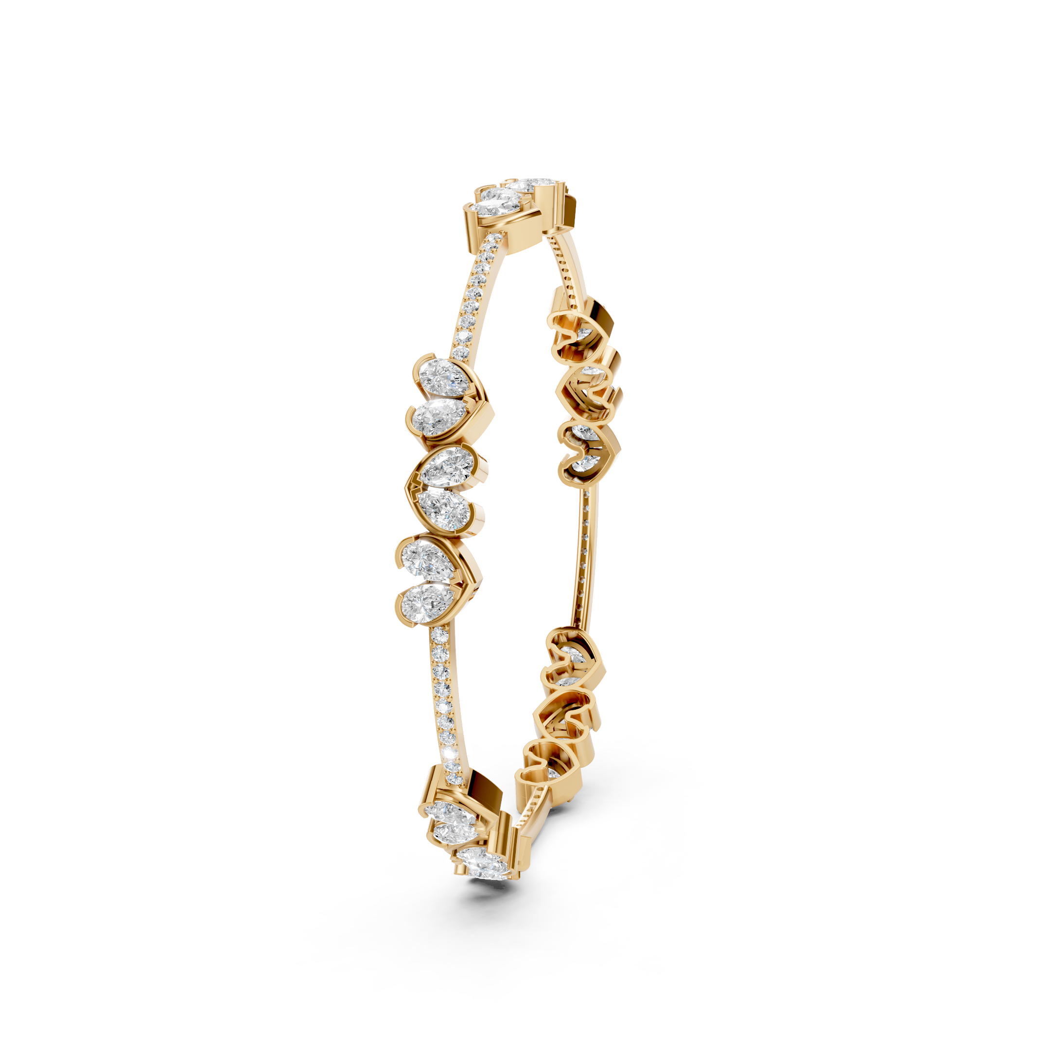 Lab-Grown Diamond Heart Link Pavé Bangle