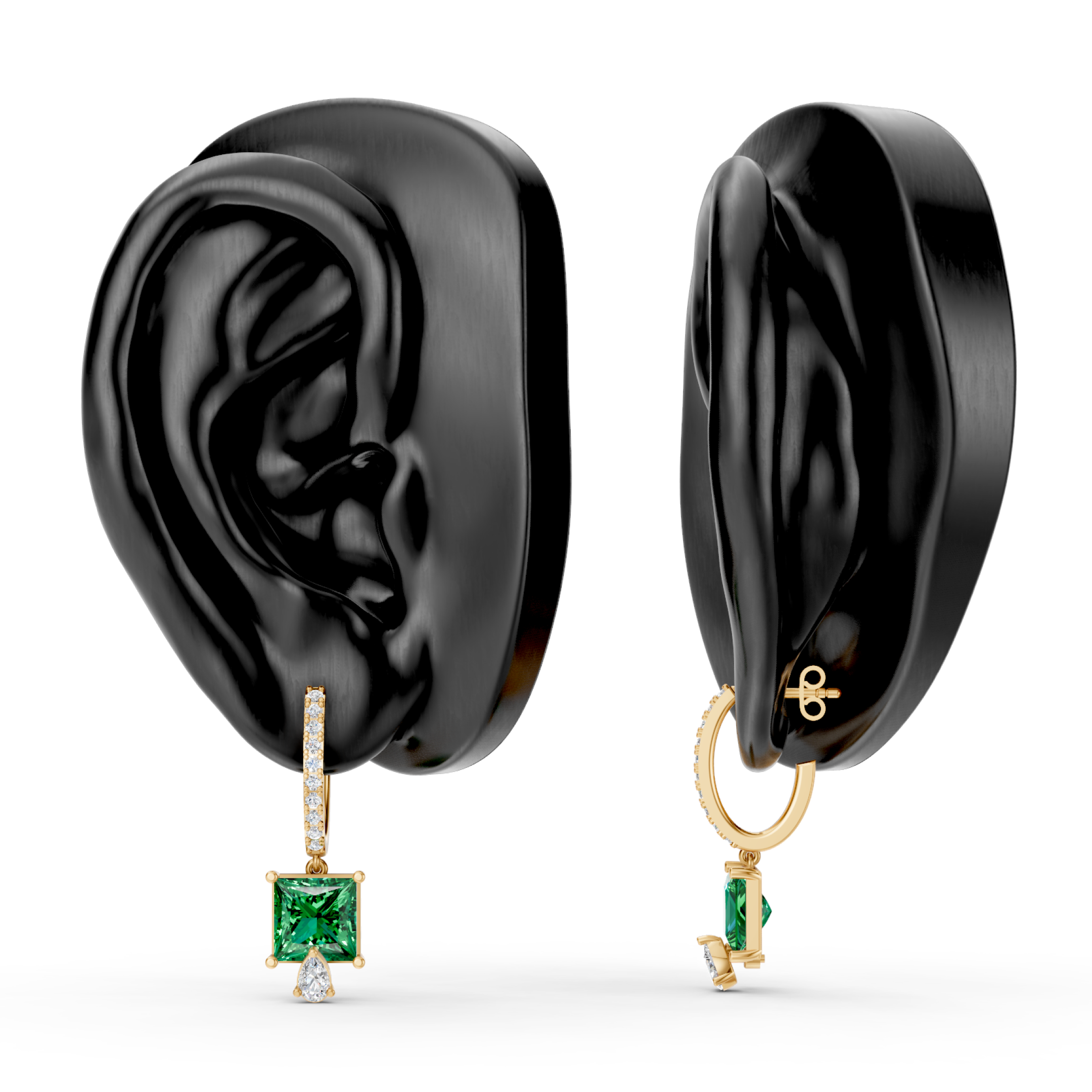 Lab-Grown Princess Cut Drop Hoop Earrings