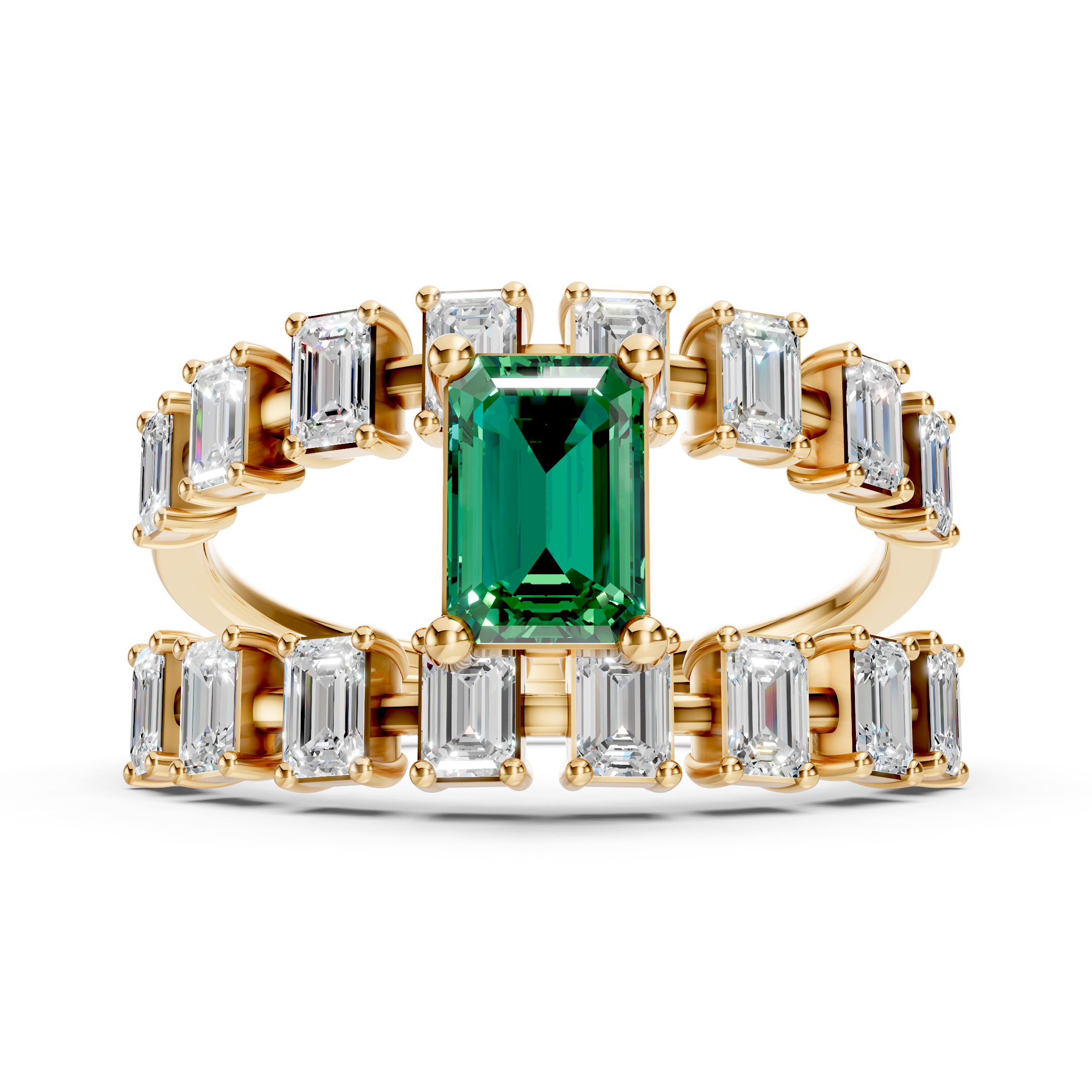 Lab-Grown Emerald & Diamond Baguette Band Ring