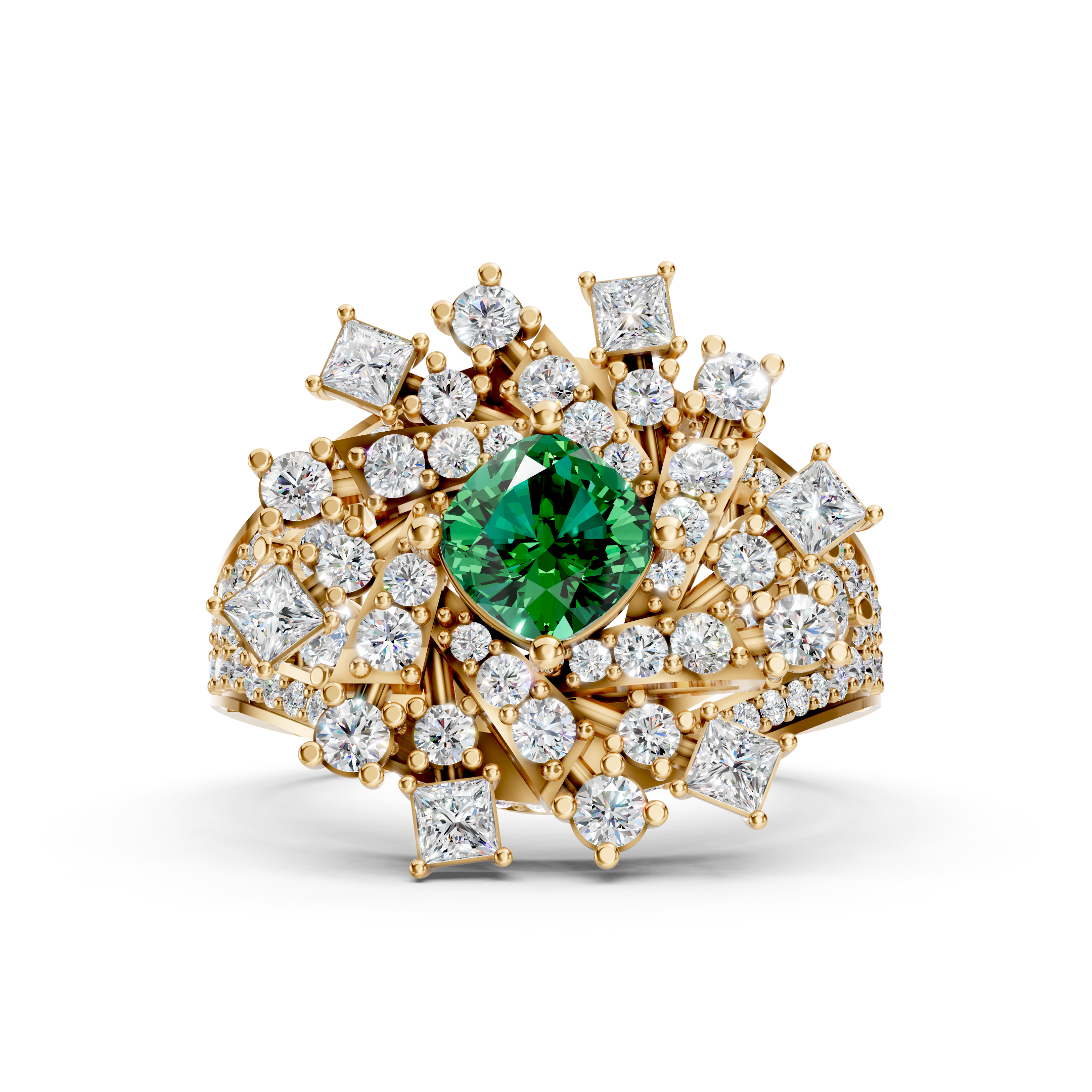 Lab-Grown Emerald Floral Cluster Ring