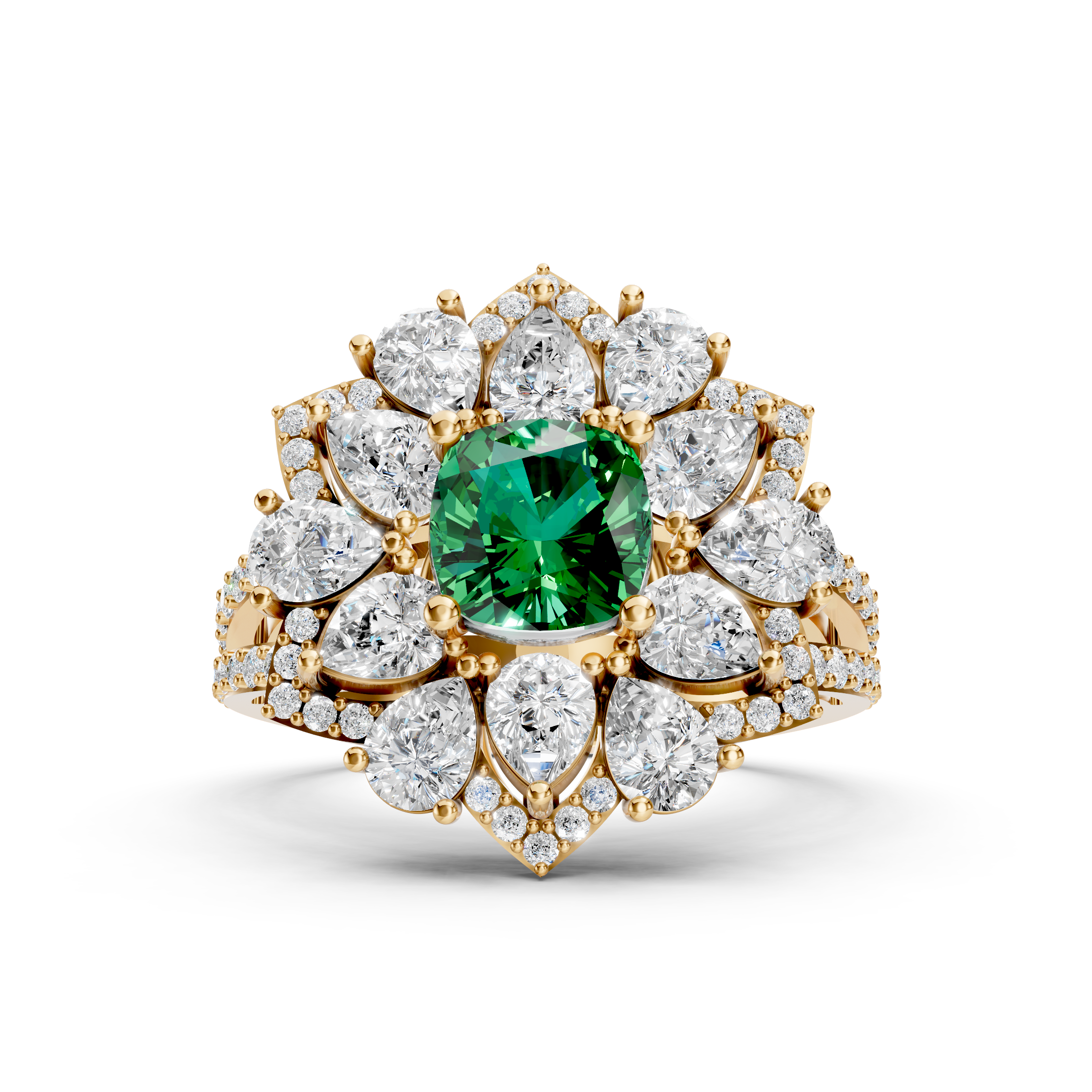 Lab-Grown Emerald Halo Cluster Ring