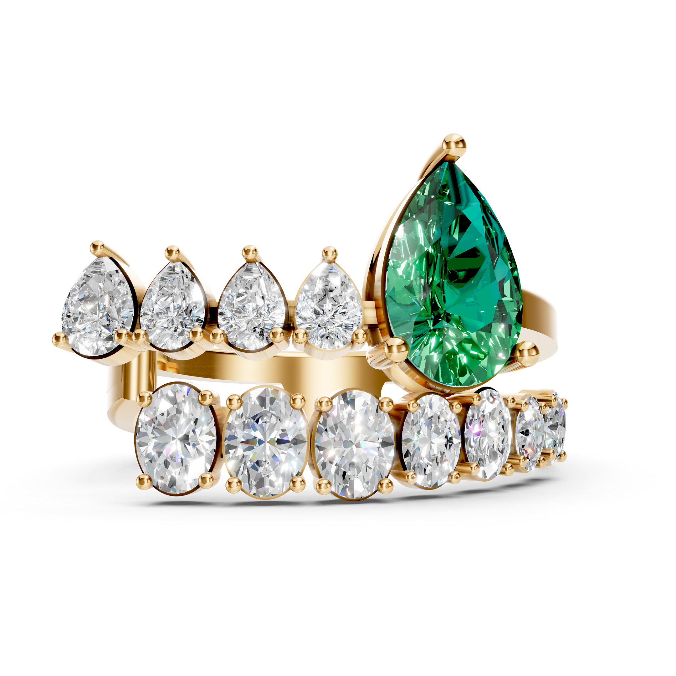Lab-Grown Emerald Double Band Ring