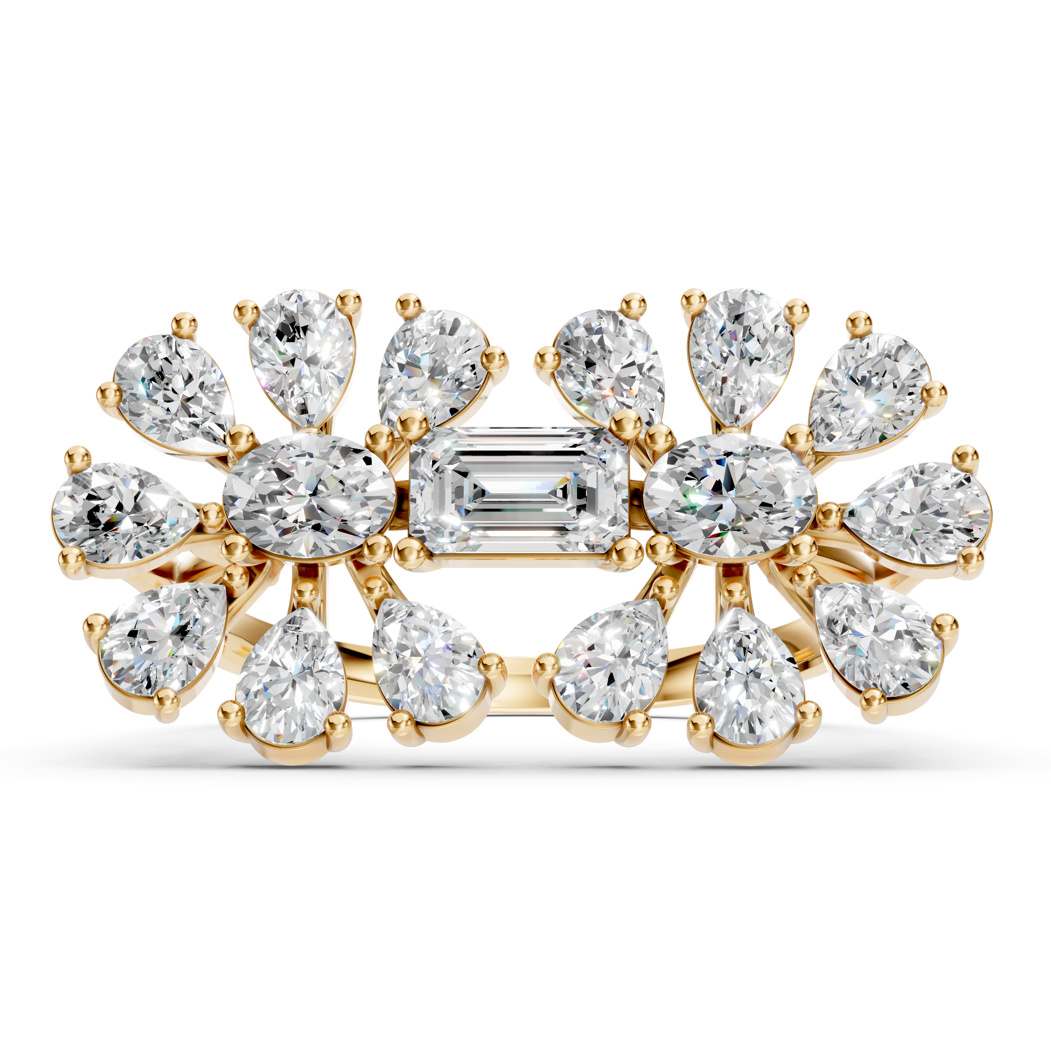 Lab-Grown Diamond Floral Emerald Cluster Ring