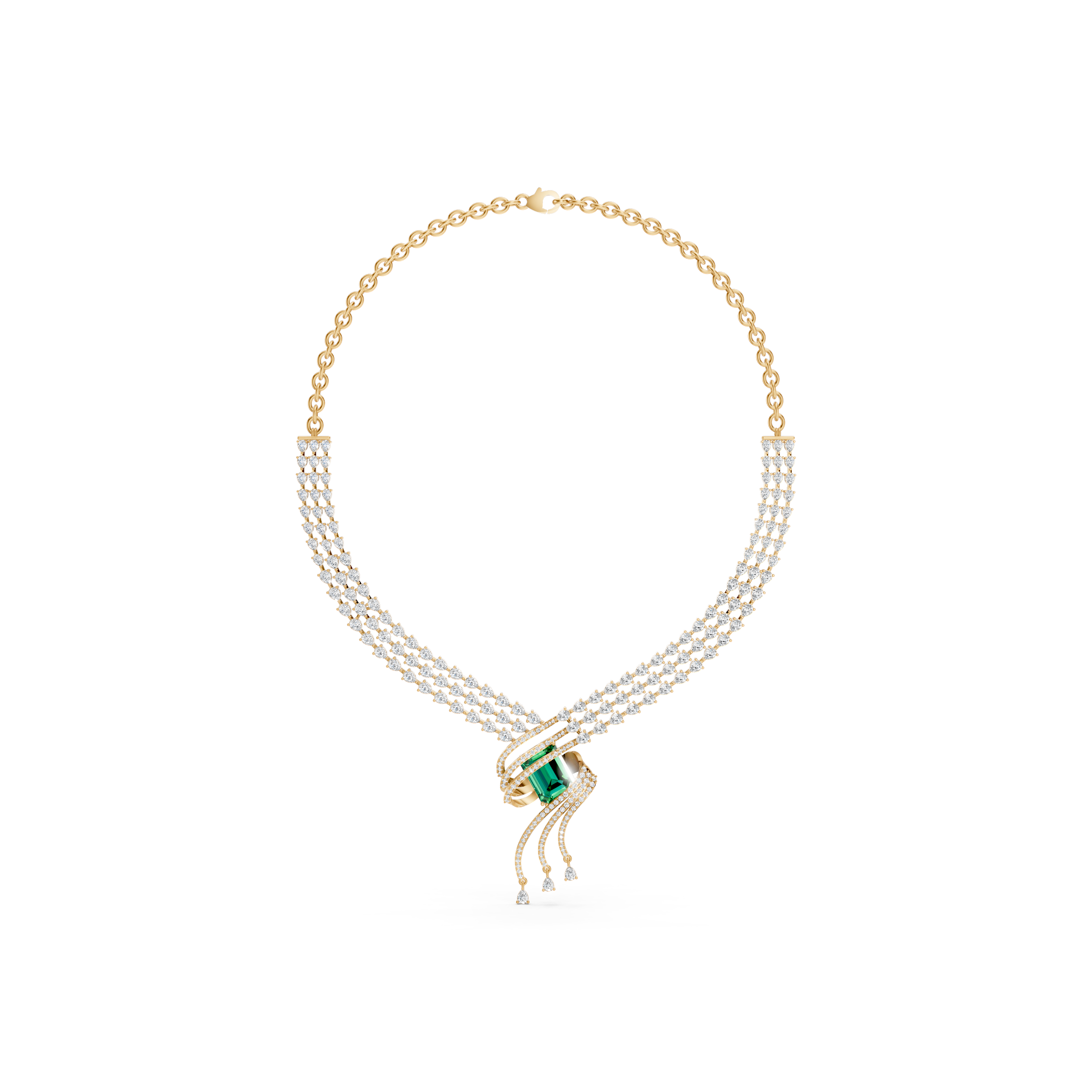 Lab-Grown Emerald Ribbon Drop Necklace