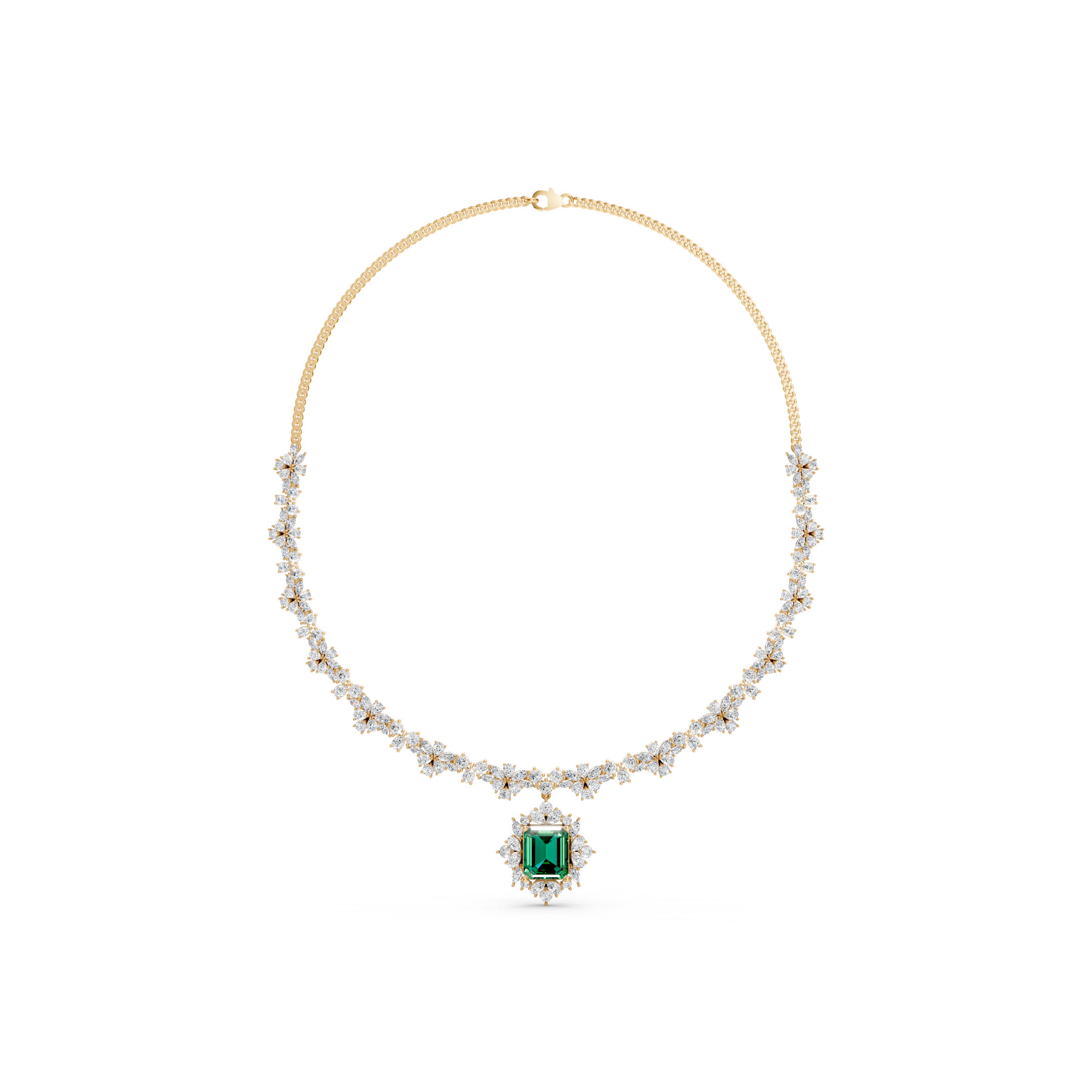 Lab-Grown Emerald Floral Drop Necklace