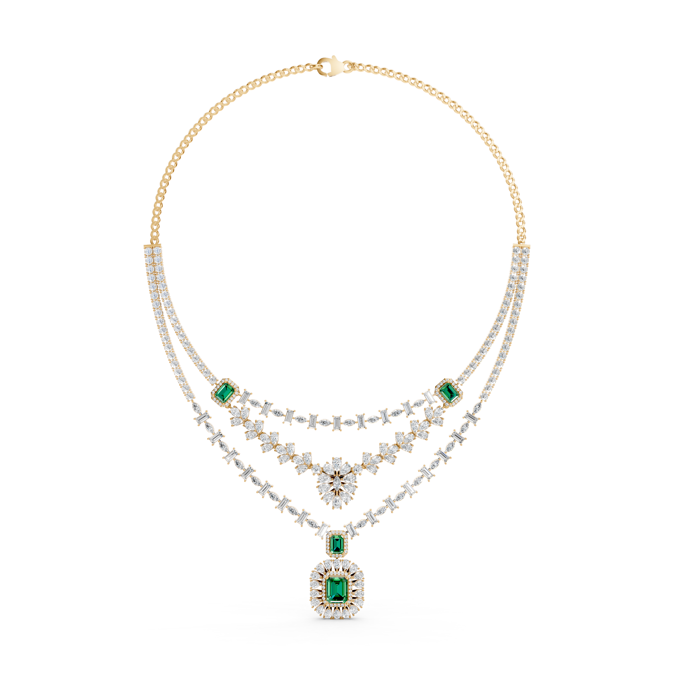 Lab-Grown Emerald Multi-Layer Statement Necklace