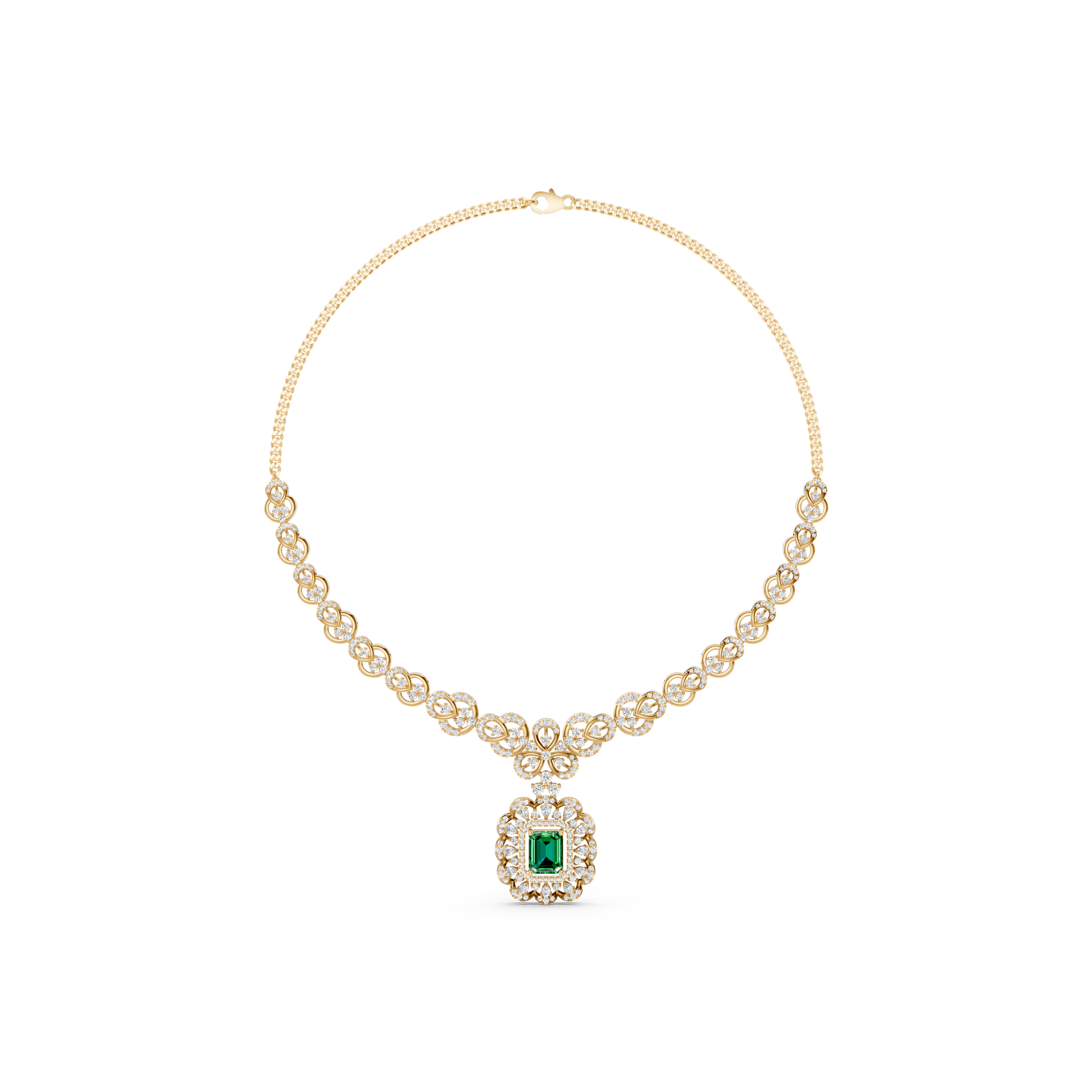 Lab-Grown Emerald Halo Drop Necklace